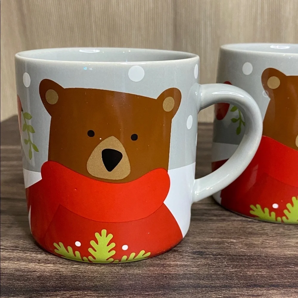 Crate & Barrell Festive Bear and Snowman Mug Set. Set of 4. Small. 8 ounce.